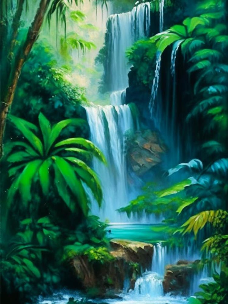 Waterfalls In A Jungle Waterscape Impressionism 3