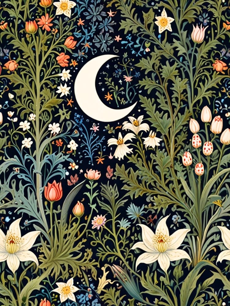 william morris Moon And Flowers 2