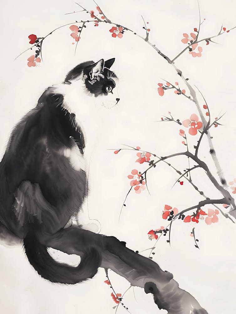 Cat In Cherry Blossoms