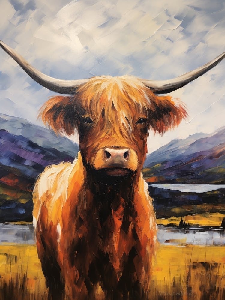 Close Impressionism Style Painting Of Highland Cow