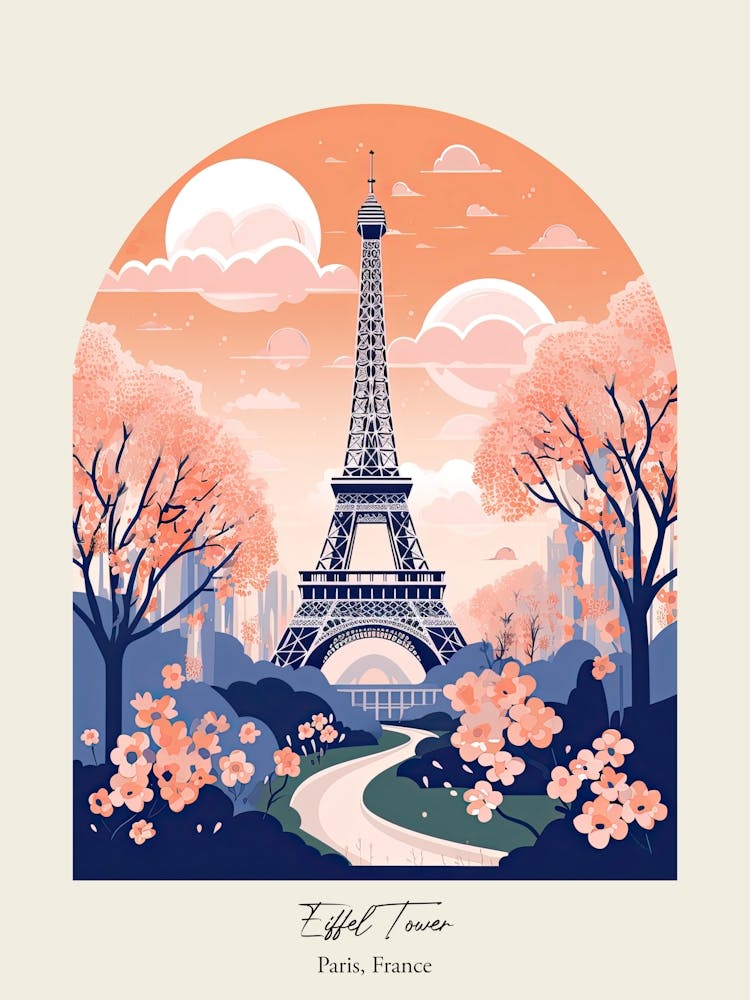 Eiffel Tower   Paris, France   Cute Botanical Illustration Travel 4 Poster