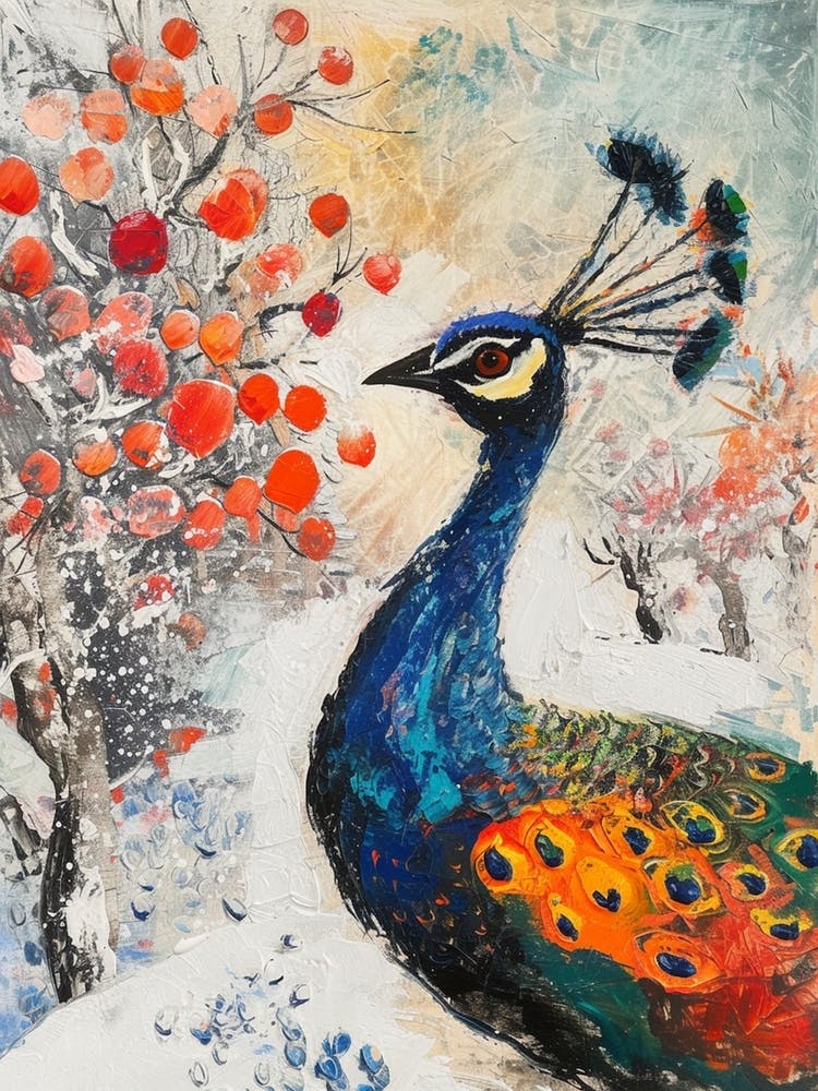 Peacock In A Winter Setting Painting 2
