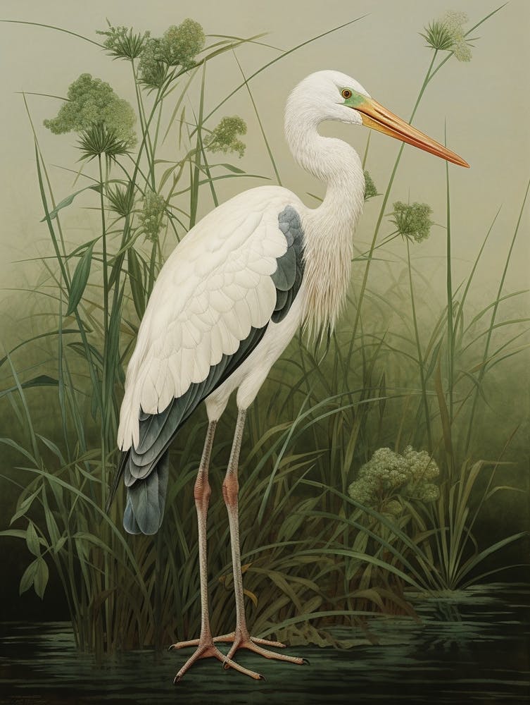Von Ohara Koson inspiriertes Vogelgemälde Storch 2