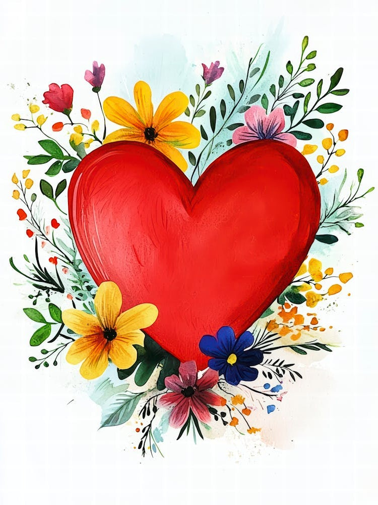Red Heart With Flowers 1