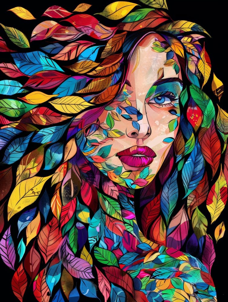 Colorful Woman With Leaves 1