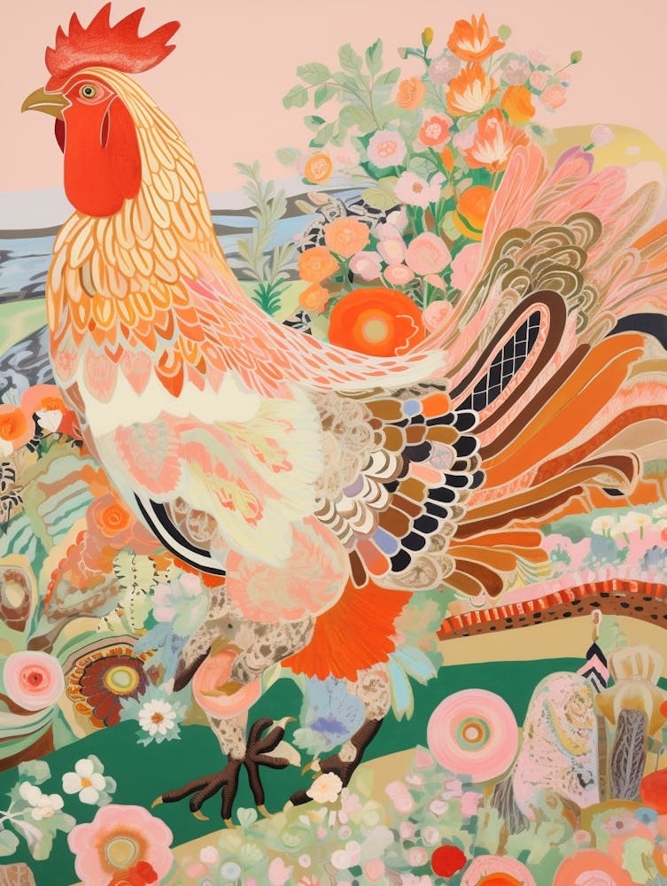 Peinture d'Oiseau Maximaliste Coq 4