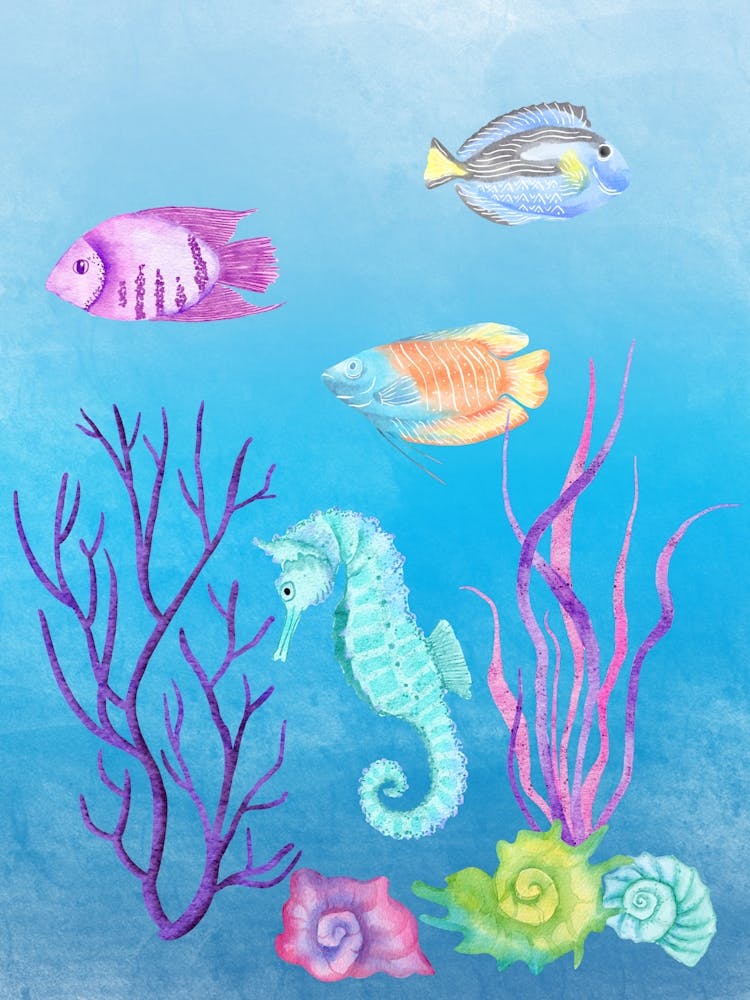Poissons exotiques à l'aquarelle