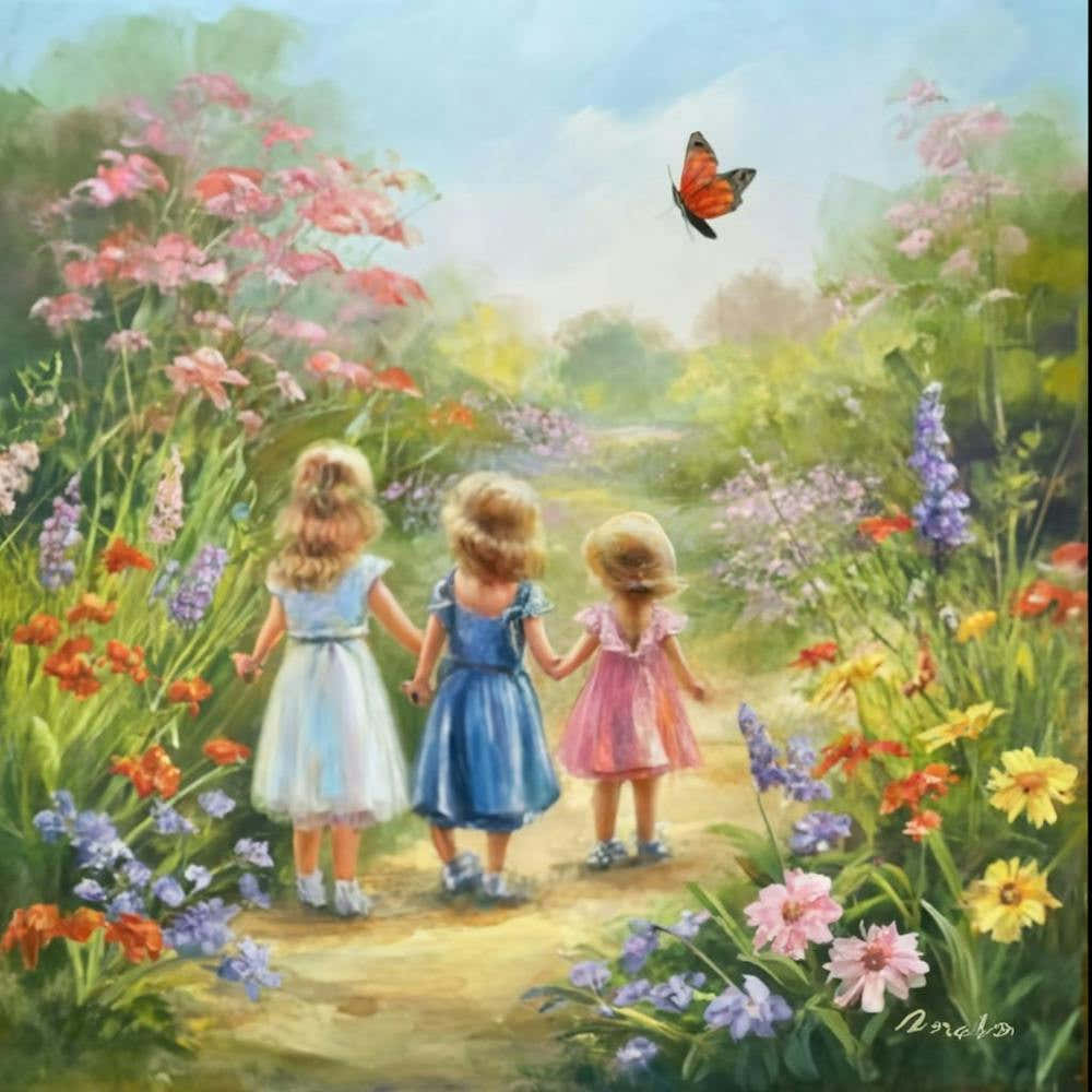 Three Little Girls In The Garden