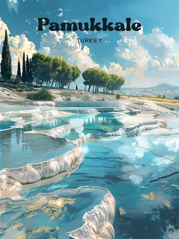 Pamukkale Turkey Pool Travel Illustration