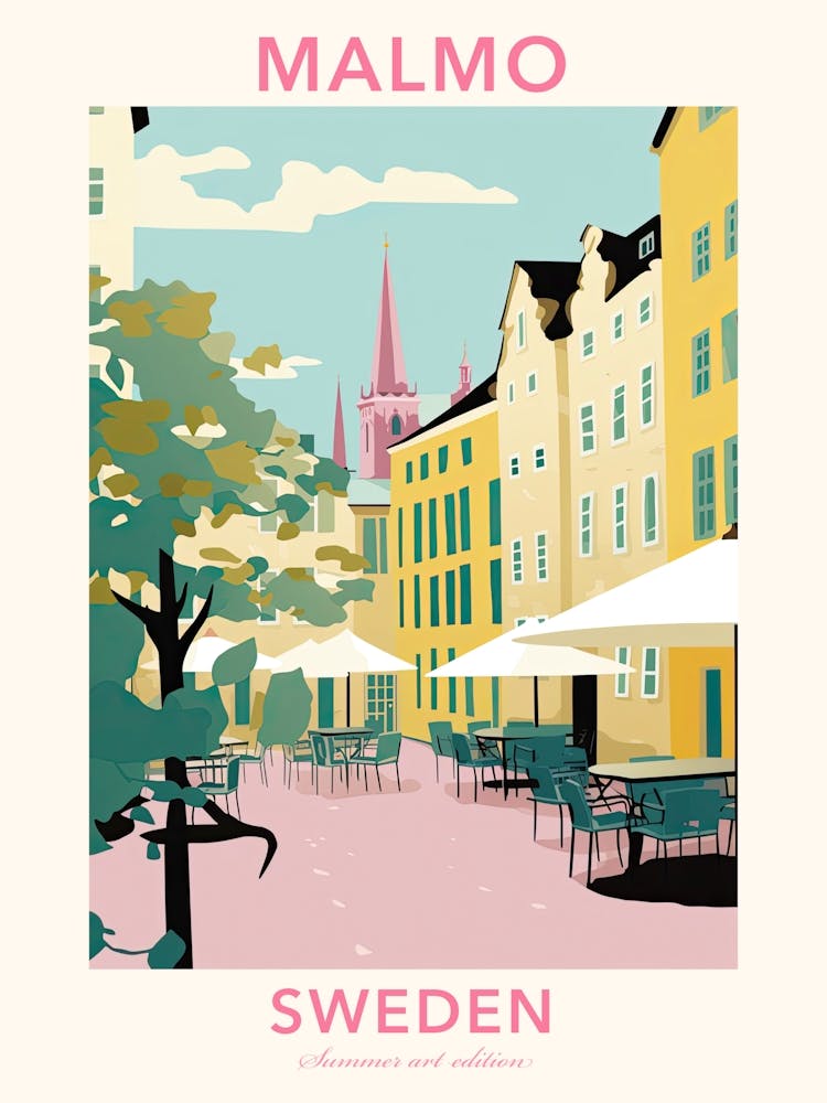 Malmo, Sweden, Flat Pastels Tones Illustration 1 Poster