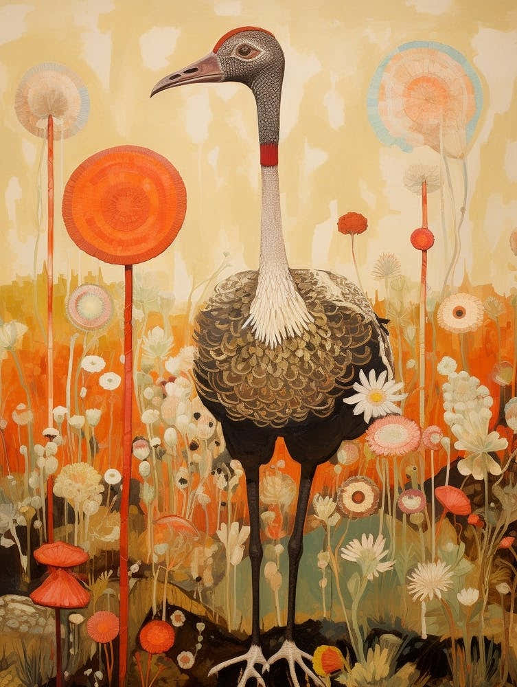 Ostrich 3 Detailed Bird Painting