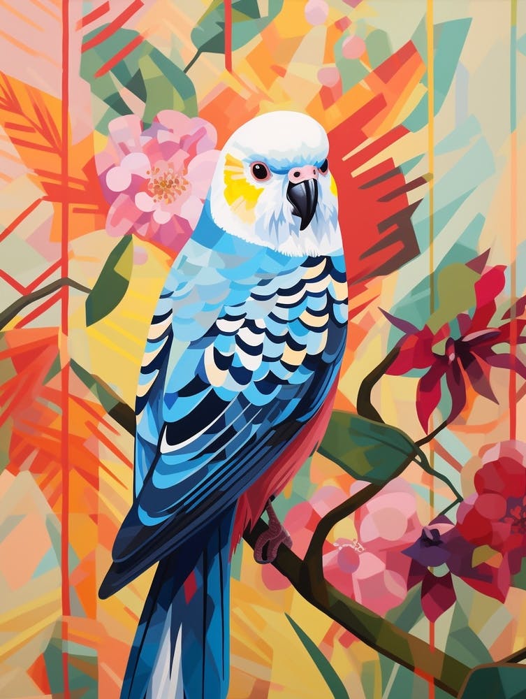 Peinture collage d'oiseau - Perruche 4