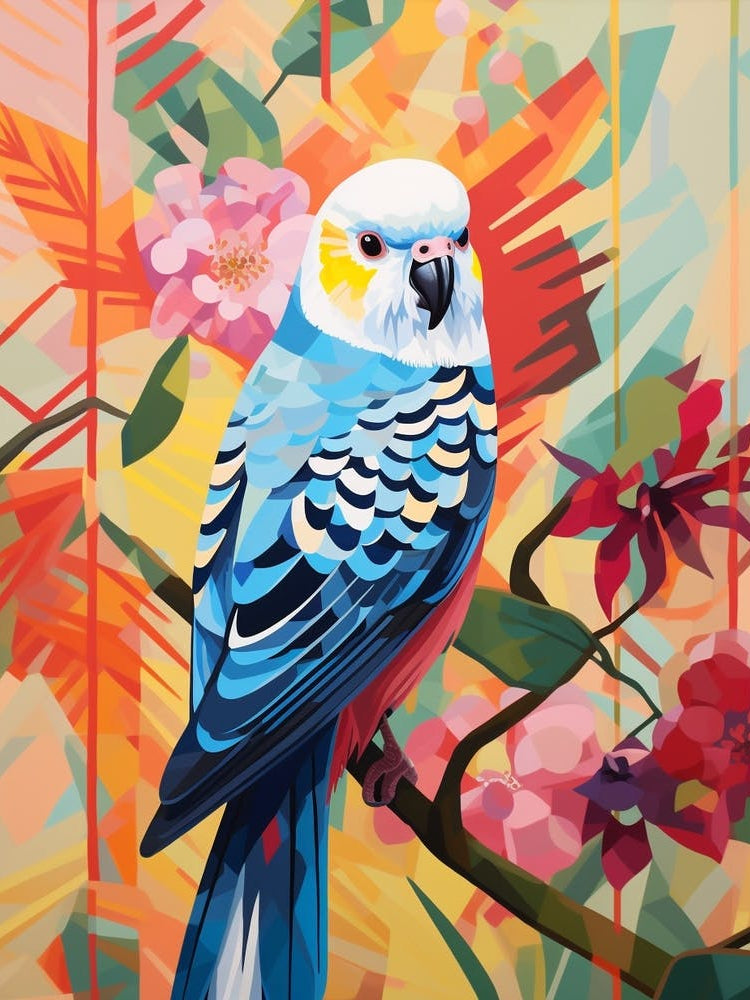 Bird Painting Collage Budgerigar 4