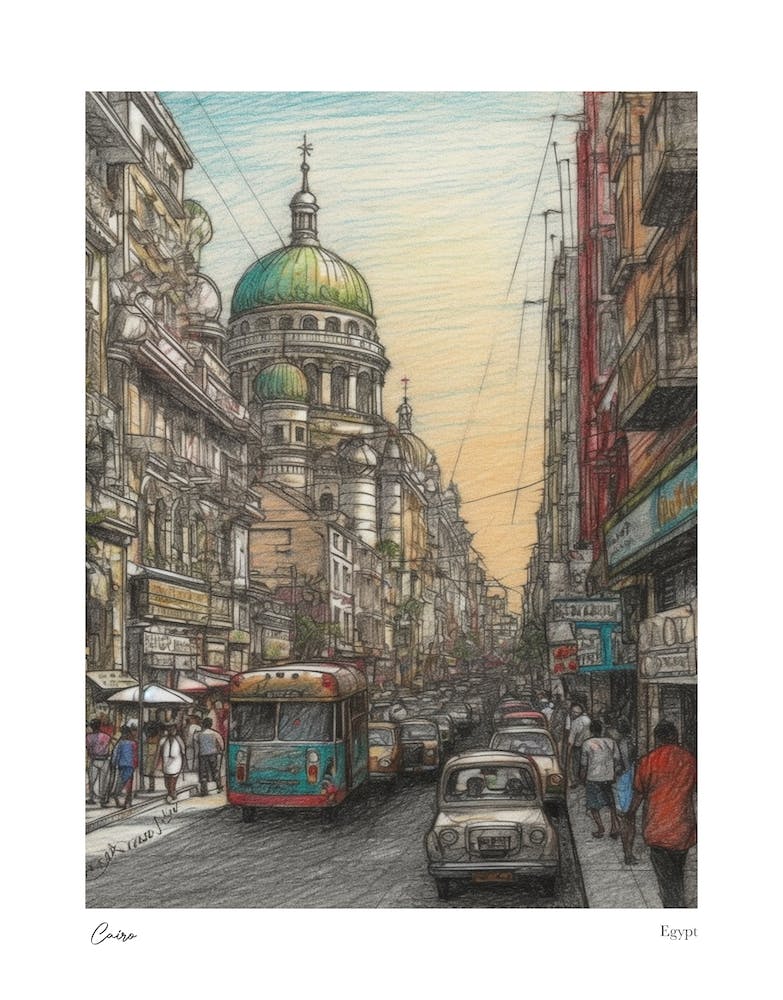 Cairo Egypt Drawing Pencil Style 3 Travel Poster