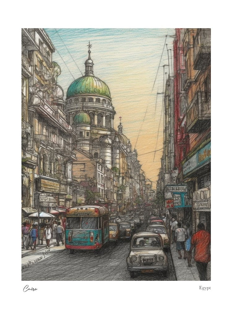 Cairo Egypt Drawing Pencil Style 3 Travel Poster