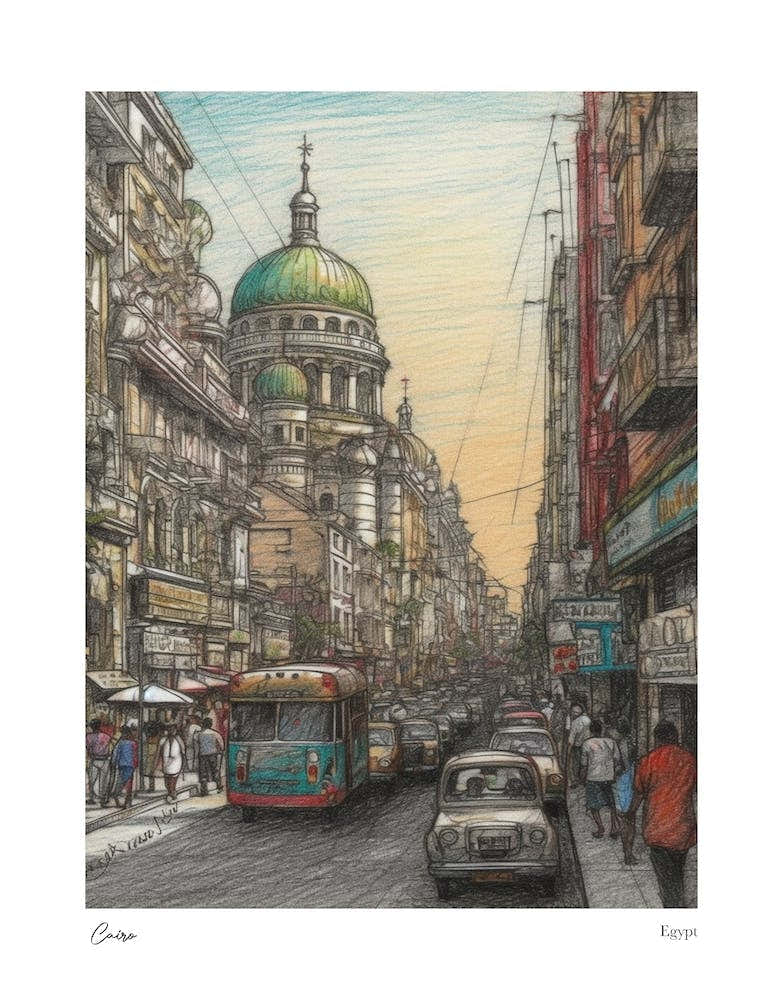Cairo Egypt Drawing Pencil Style 3 Travel Poster