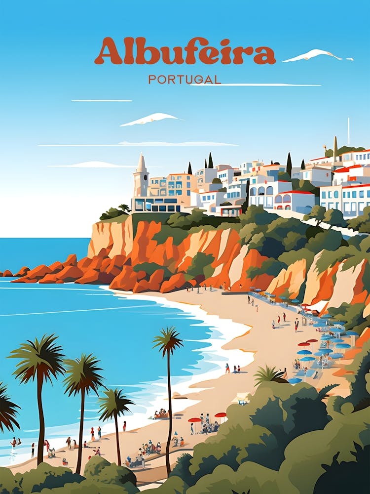 Albufeira Portugal Beach Travel Art