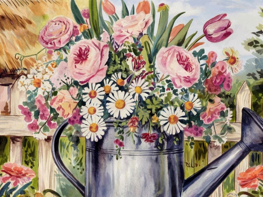 Summer Garden's Refreshment - Watering Can and Blooming Flowers