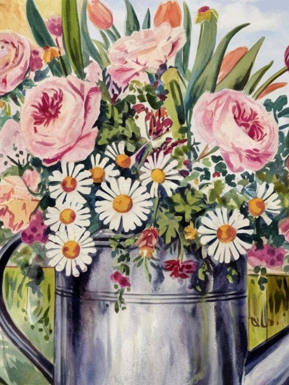 Summer Garden's Refreshment - Watering Can and Blooming Flowers
