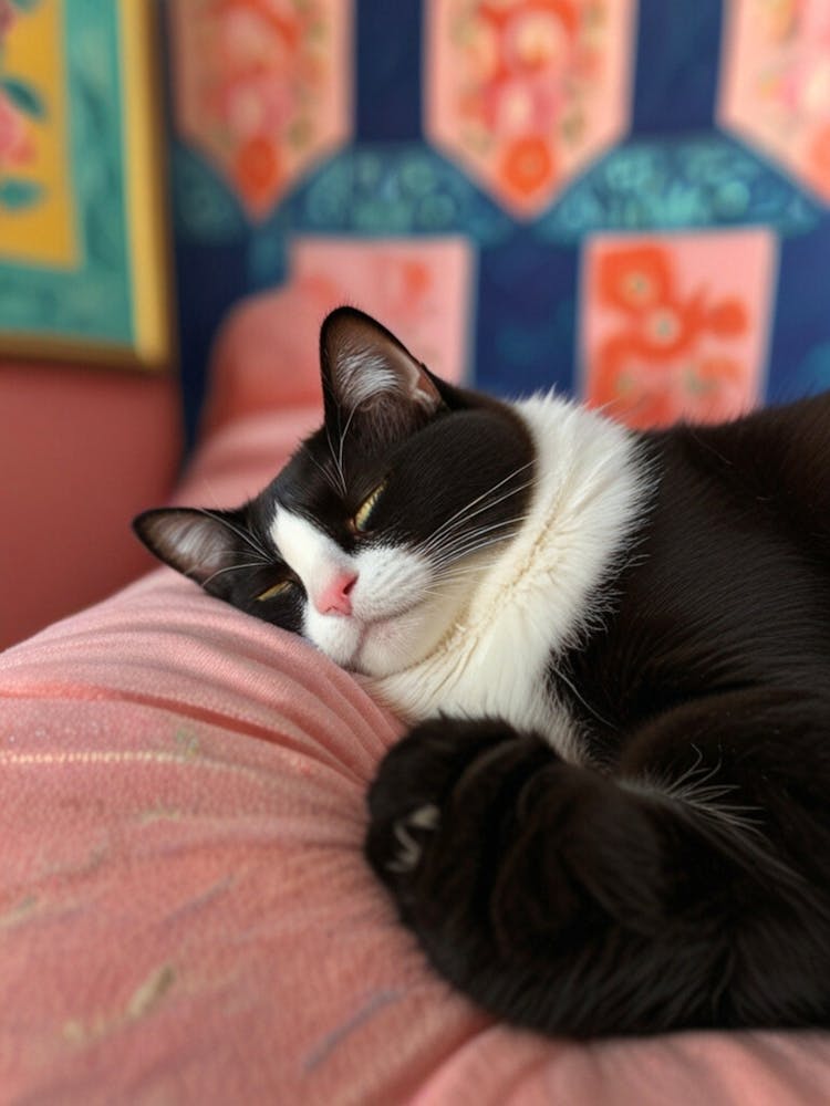Cat Sleeping On A Pink Pillow