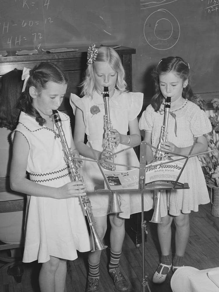 Schoolgirls Give A Musical Number At The 4 H Club Spring Fair, Adrian, Oregon By Russell Lee