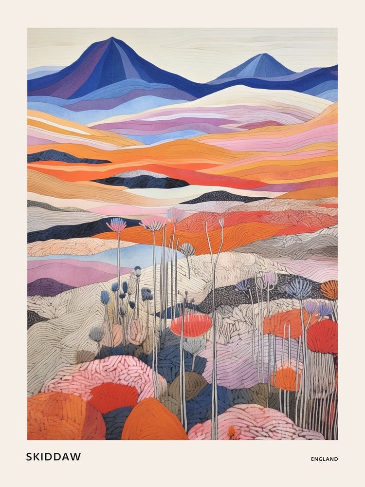 Skiddaw England Colourful Mountain Illustration Poster