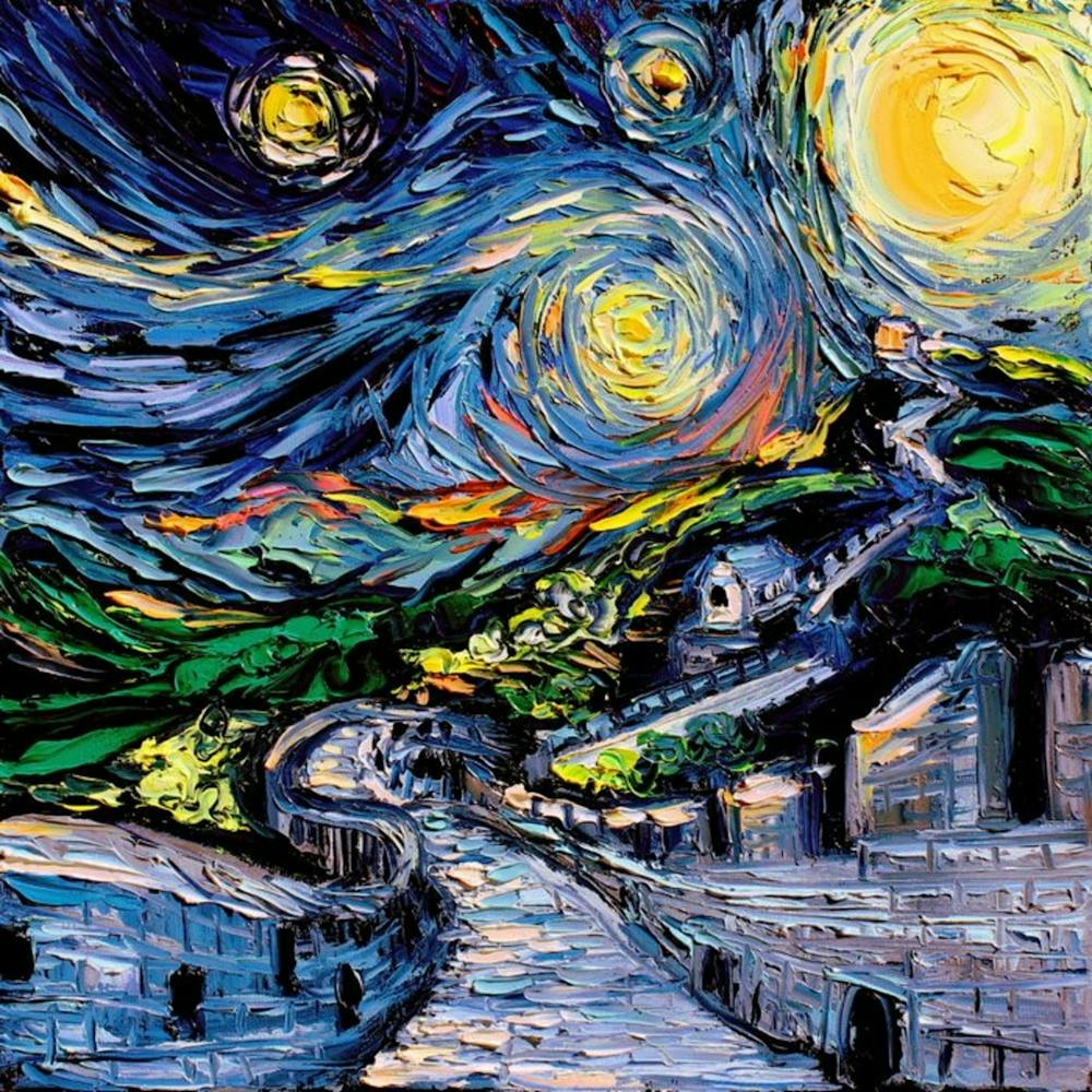 Pop Culture Painting Van Gogh Starry Night The Great Wall (1)