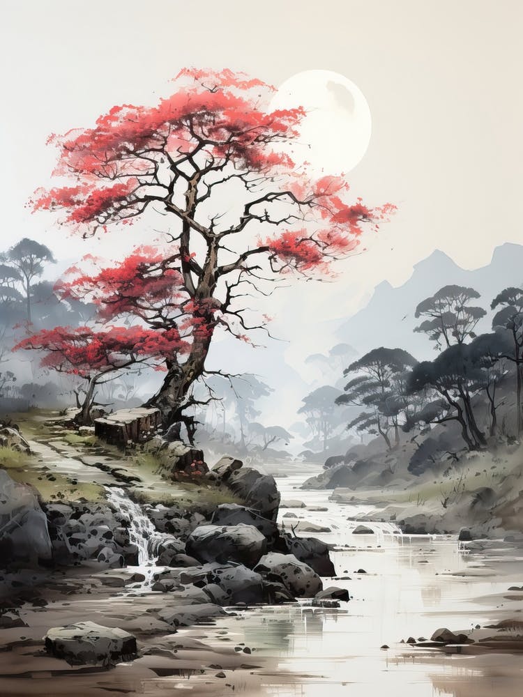 Shirakawa Go In Gifu, Japanische Pinschmalerei, Ukiyo-e, Minimal 2