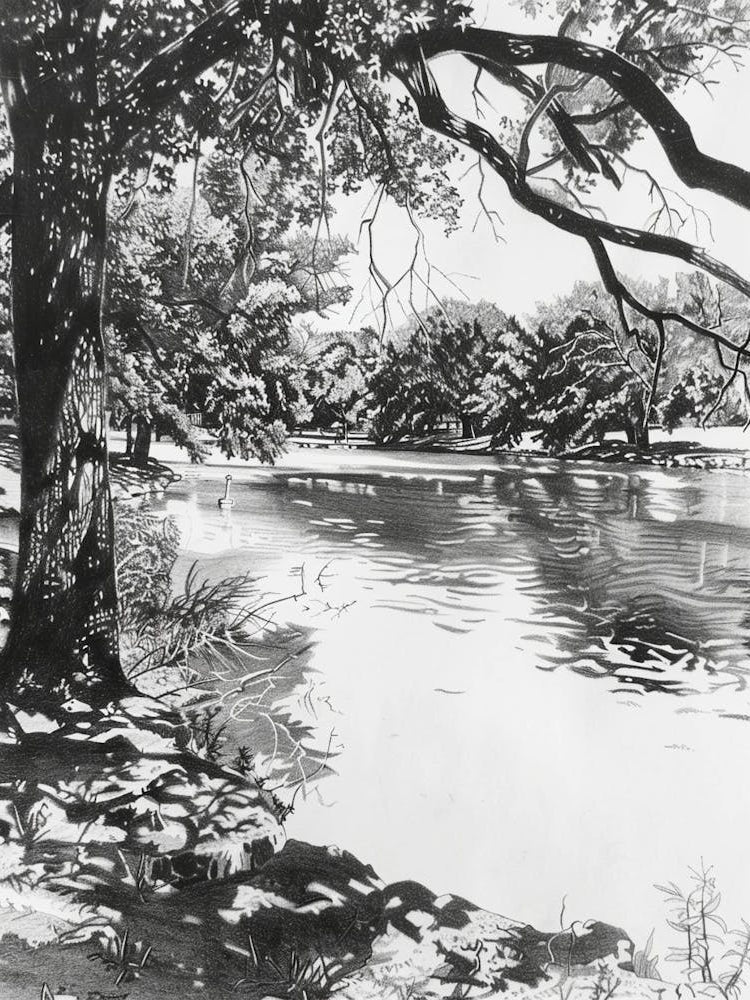 Zilker Metropolitan Park Austin Texas Black And White Drawing 1