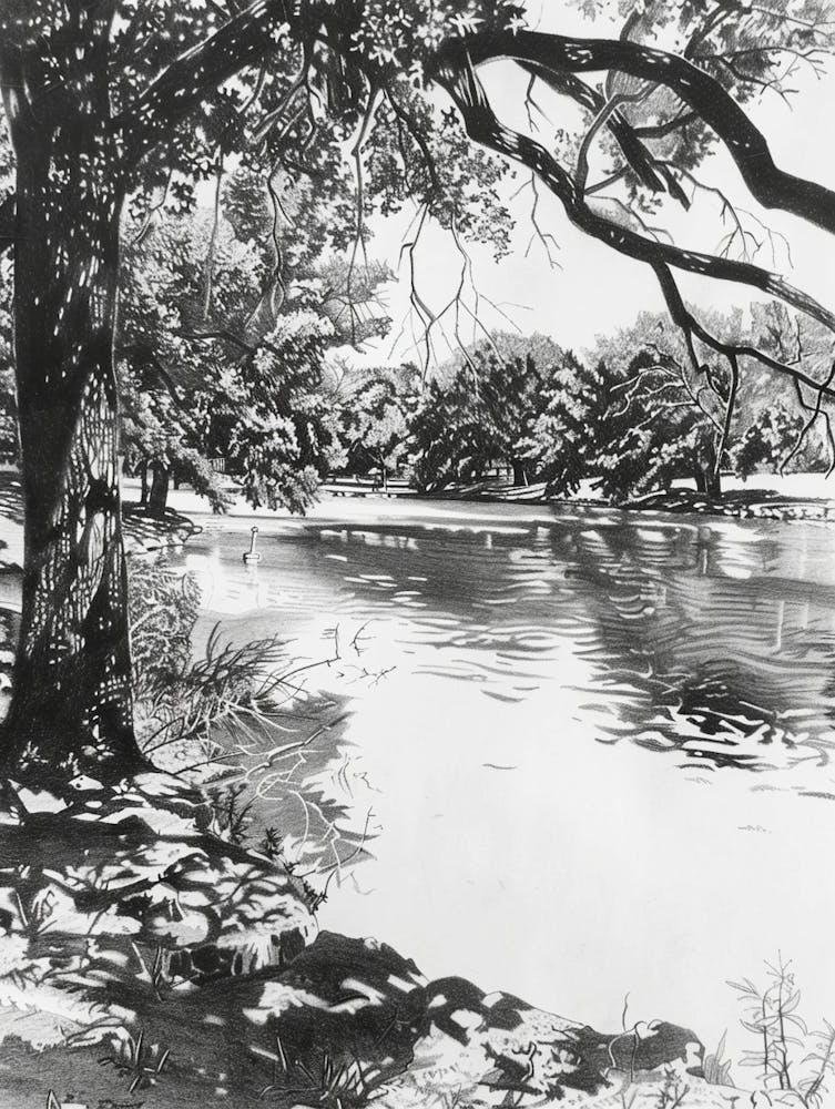 Zilker Metropolitan Park Austin Texas Black And White Drawing 1
