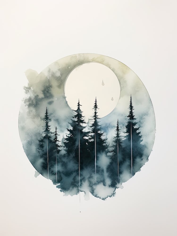 Watercolour Painting Of Boreal Forest   Northern Hemisphere 1