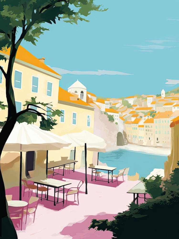 Dubrovnik, Croatia, Flat Pastels Tones Illustration 3