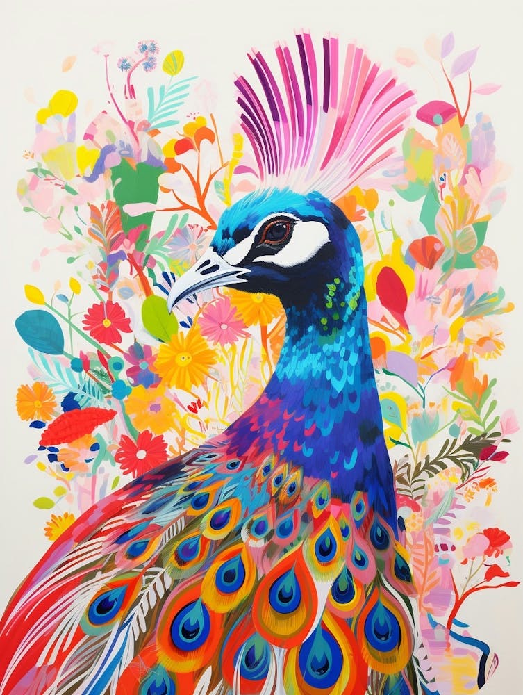 Peinture d'oiseau colorée Paon 1