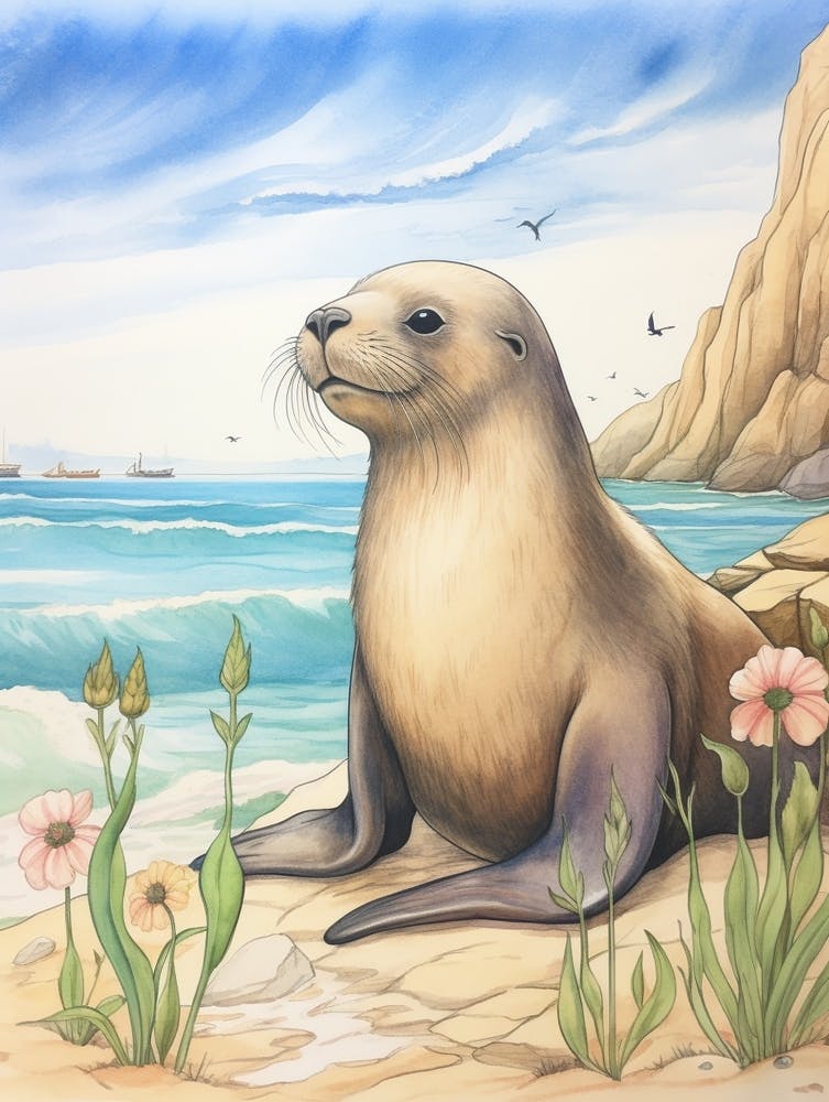Storybook Animal Watercolour Sea Lion 1