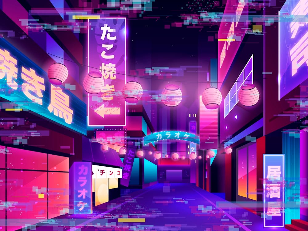 Synthwave Neon City: Tokio glitch #1 (Tokio glitch neon city)