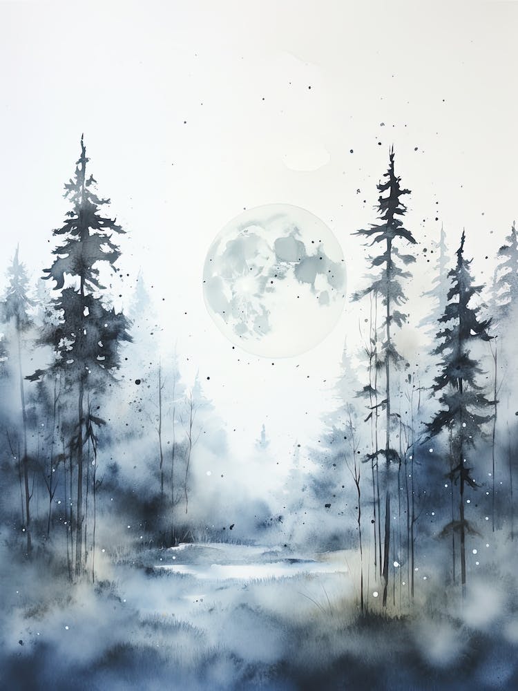 Watercolour Painting Of Boreal Forest   Northern Hemisphere 7