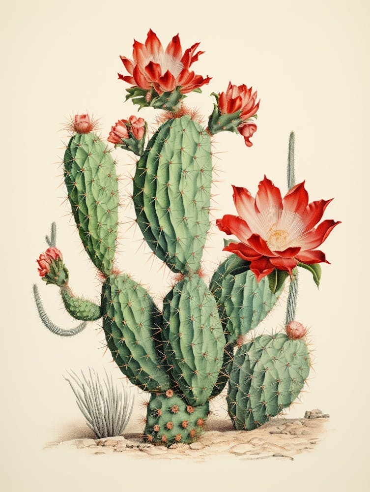 Vintage Cactus Illustration Bunny Ear Cactus 2