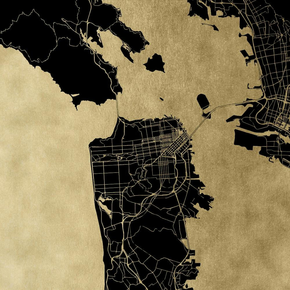 San Francisco Gold Map on Black