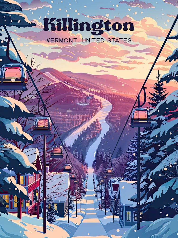 Killington Vermont Snow Mountain Travel Art