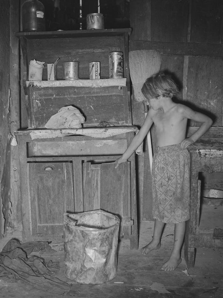Daughter Of Day Laborer In Front Of Kitchen Cabinet, Mcintosh County, Oklahoma By Russell Lee