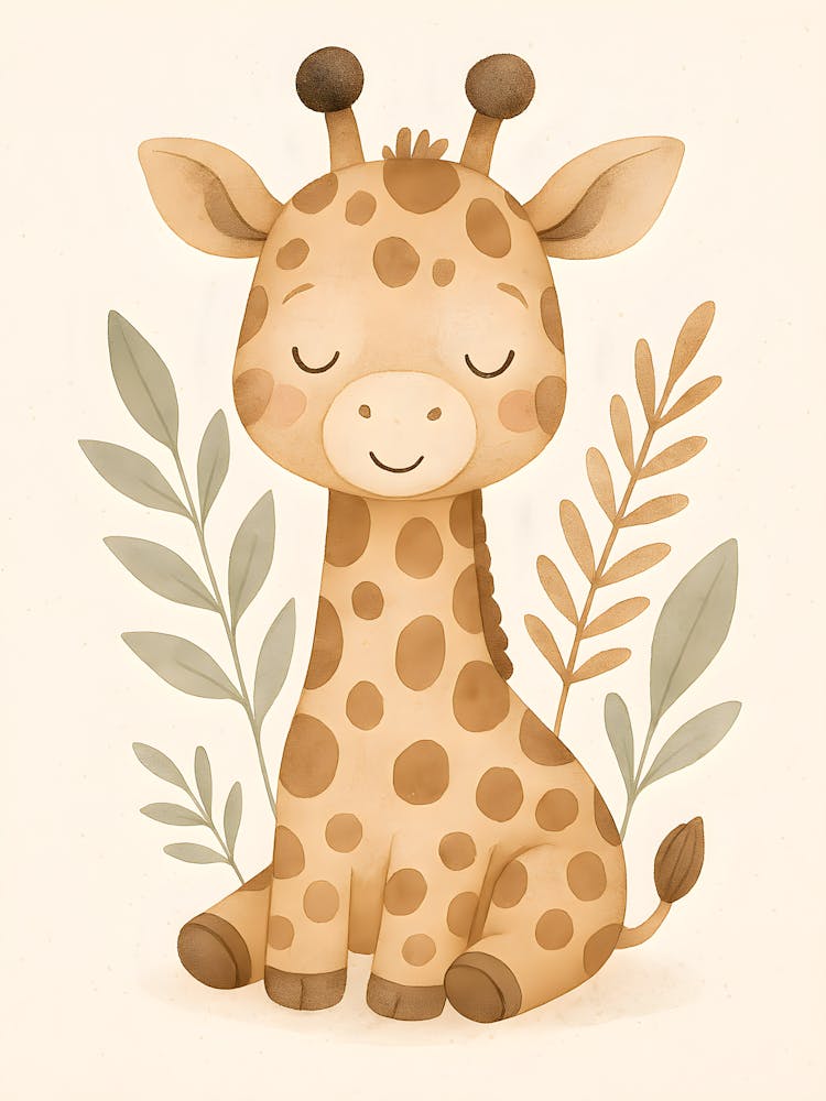 Boho Safari Baby Giraffe Printable Wall Art Neutral Nursery Animal Decor Watercolor Safari Animals Jungle Theme Nursery Poster