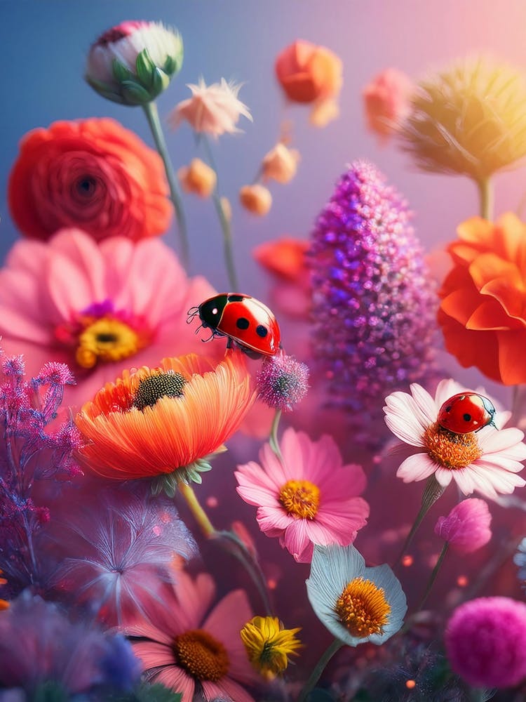 Flower Meadow With Ladybugs