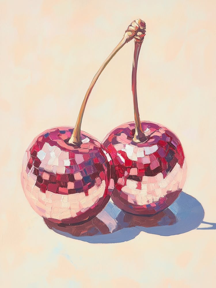 Disco Ball Red Cherries Painting
