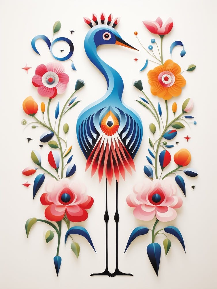 Scandinavian Bird Illustration Crane 1
