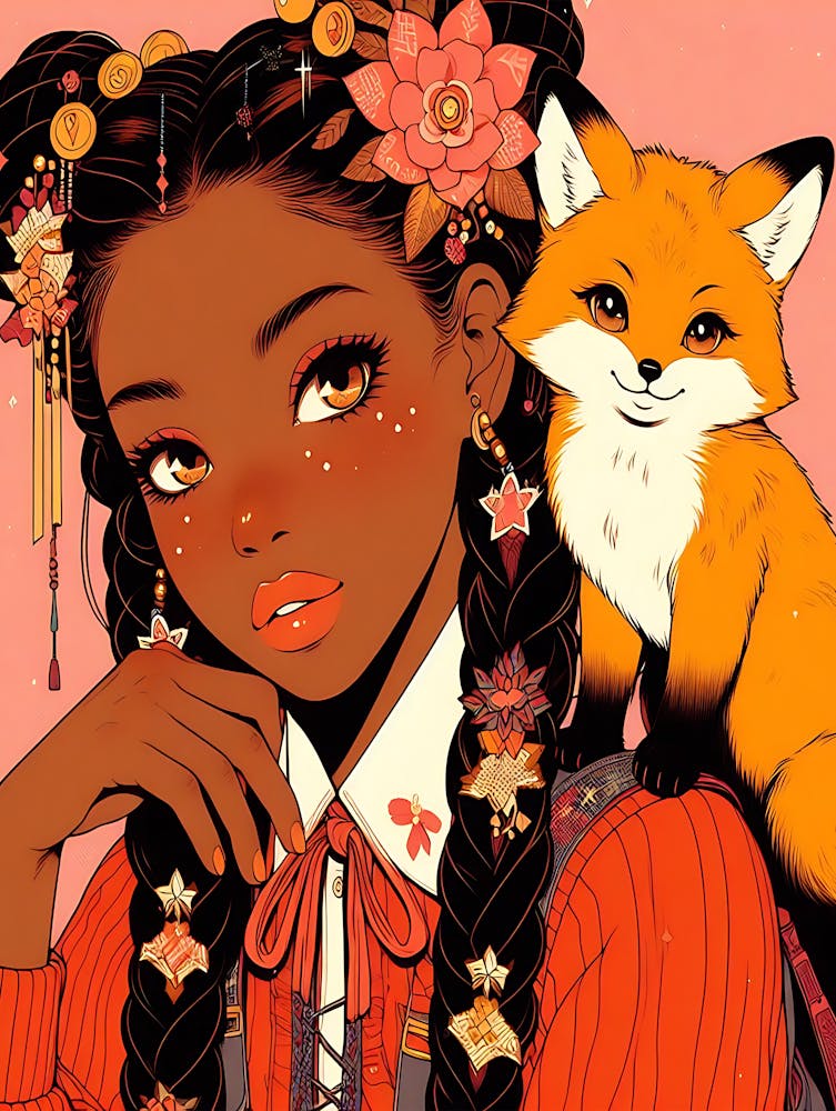 Pretty Anime Girl with Fox 2