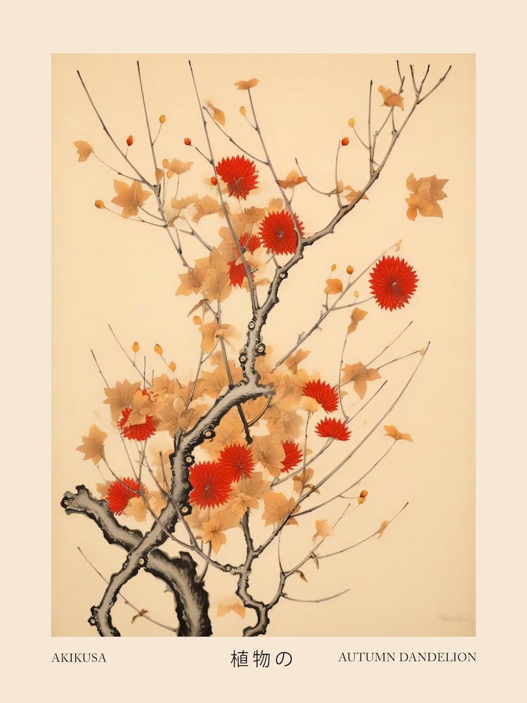Akikusa Autumn Dandelion 3 Vintage Japanese Botanical Poster