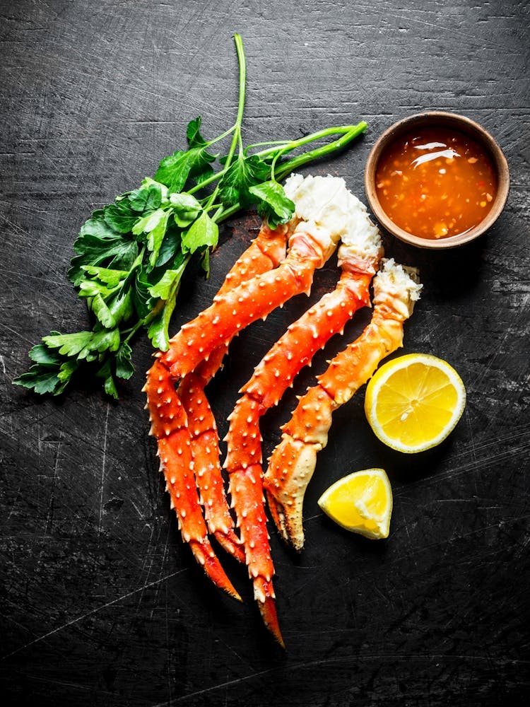Seafood. Crab, herbs, lemon — Food kitchen poster/blackboard, photo art