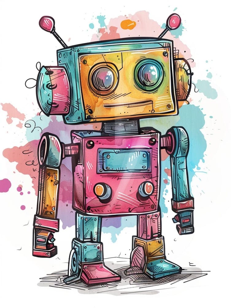 Full Color, Coloring Books, White Background, Chatbot Robot, Hand Drawn, Unique,