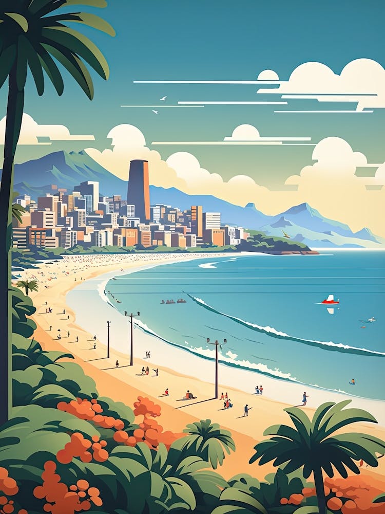 Ipanema Beach, Brazil, Flat Illustration 4