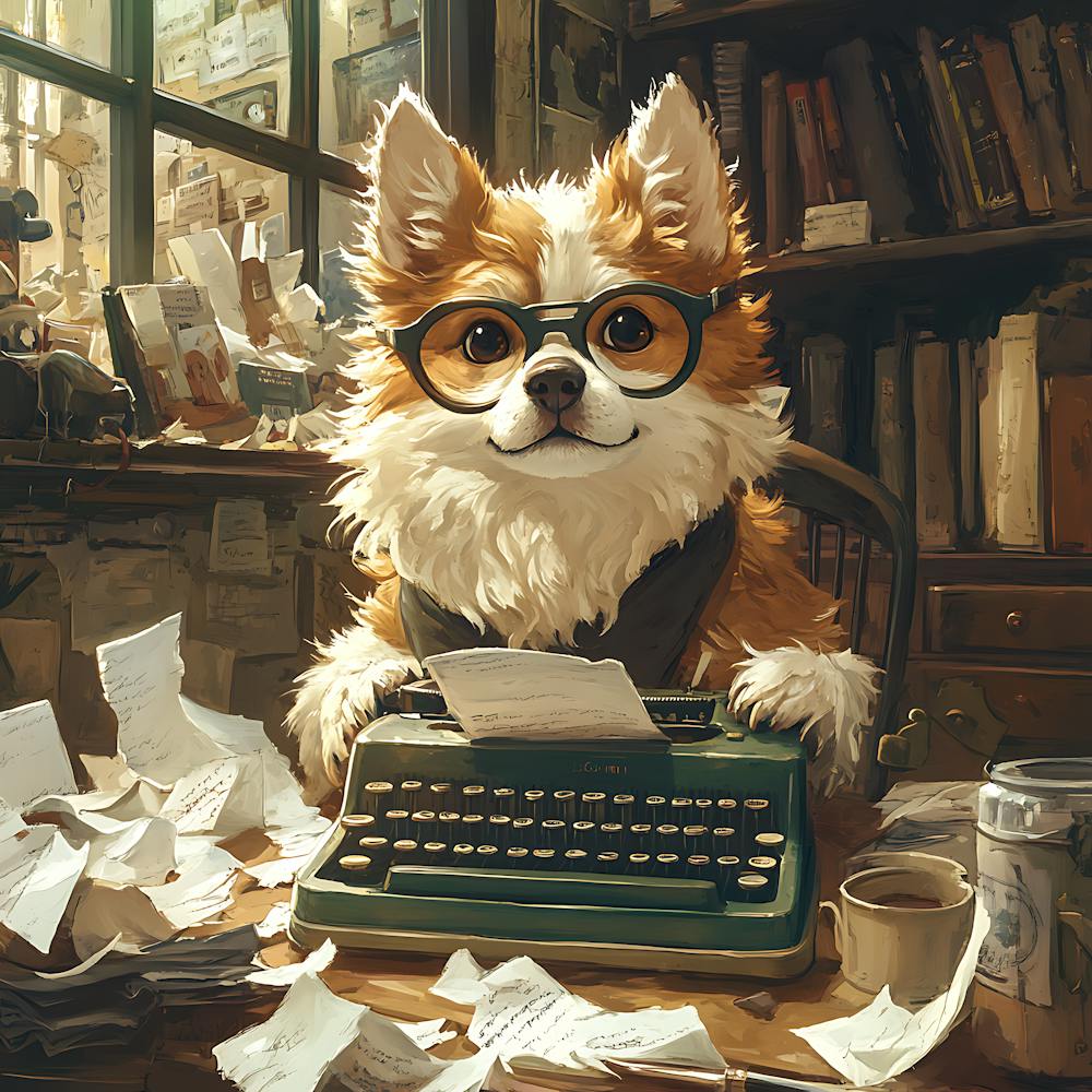 Funny Dog Writer Vintage Art Background 7